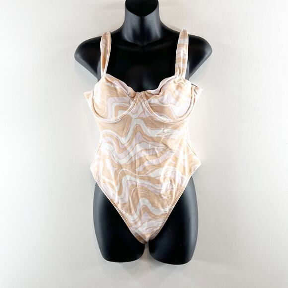 Abercrombie & Fitch Swirl Print Underwire One Piece Swimsuit Cream Pink M - Picture 4 of 9